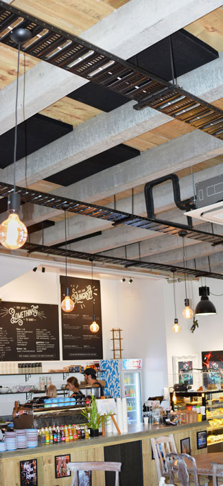 Acoustic panels on Christchurch cafe ceiling. Acoustic Foam Panel NZ