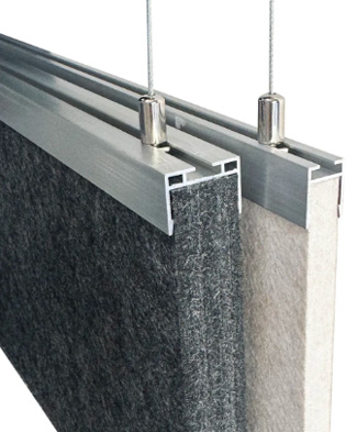 Baffle fittings with a steel U Channel and suspension fittings.