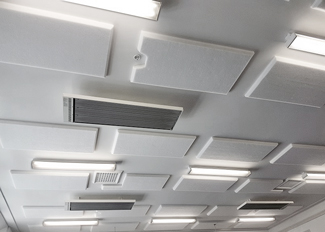 Acoustic beveled white panels on School classroom ceiling. Acoustic 
Foam Panel NZ