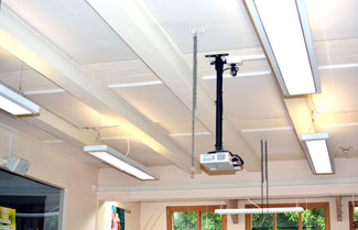 Acoustic panels on School classroom ceiling