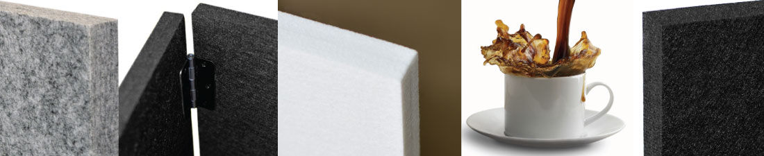 Acoustic polyester designer sound absorption panels for 
New Zealand restaurants, bars, fitness centres, offices, homes and studios.