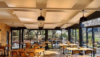 White Acoustic Ceiling Panels Suspended in a Vineyard Restaurant & Cellar Door.